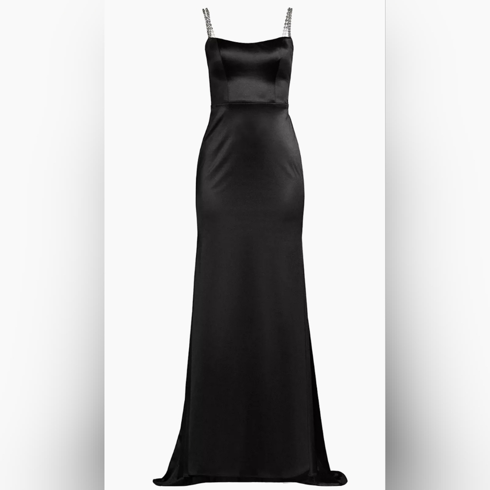 Mac Duggal Black Satin Gown with Embellished Straps - Picture 3 of 16